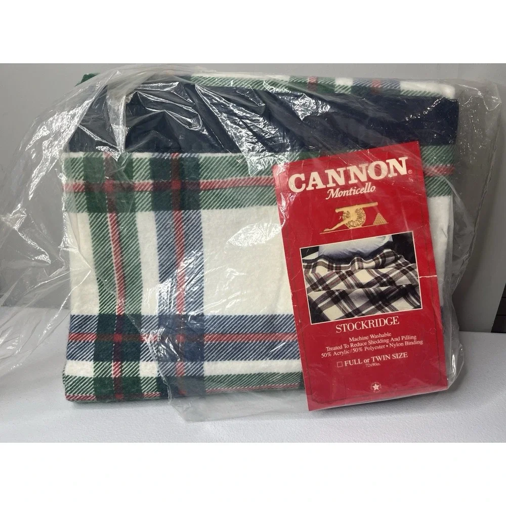 Vtg‎ Twin/Full Blanket Cannon Monticello Stockridge Plaid 72 x 90